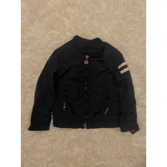 Moncler Blue Biker Jacket Navy Polyamide Logo Coat Size 110cm 5 Years - Picture 3 of 8